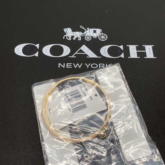 Coach Pink Tea Rose Bangle Bracelet Enamel Charm Crystal Layer Jewelry Gold - Picture 3 of 5